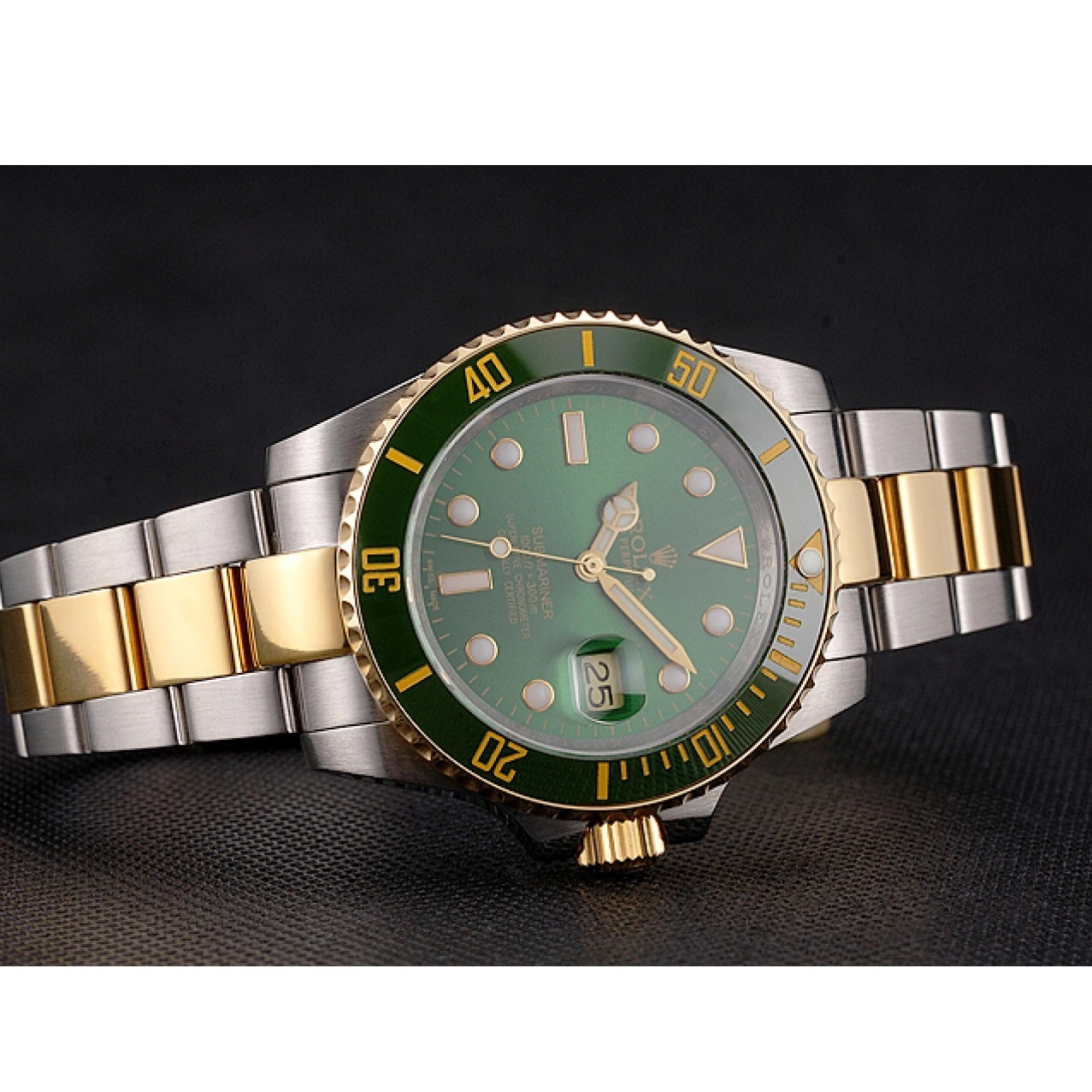 Rolex aaa copy Submariner Swiss Steel Rolex And Dial Tone Two Gold Bracelet Bezel Green 0625